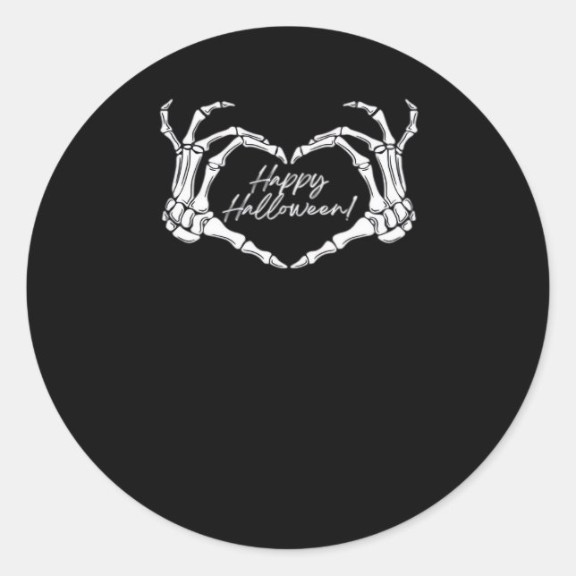 Pegatina Redonda Manos Skeleton Heart, Skeleton Feliz Halloween, Ja (Anverso)