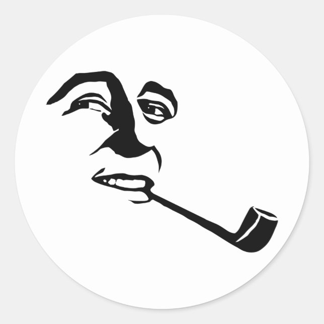 Pegatina Redonda Mans Face Fumar Pipe personalizado ilustracion ret (Anverso)