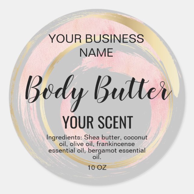 Pegatina Redonda manteca de cuerpo oro rubor rosa palo cuadrado clá (Anverso)