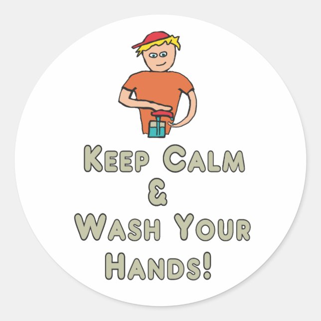 Pegatina Redonda Mantén la calma Lávate las manos (Anverso)