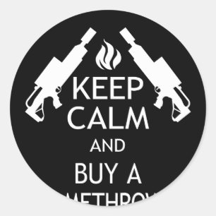 Pegatina Redonda Mantén La Calma Y Compra Un Flametrower