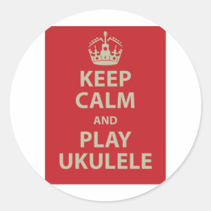 Pegatina Redonda Mantén la calma y juega al Ukulele