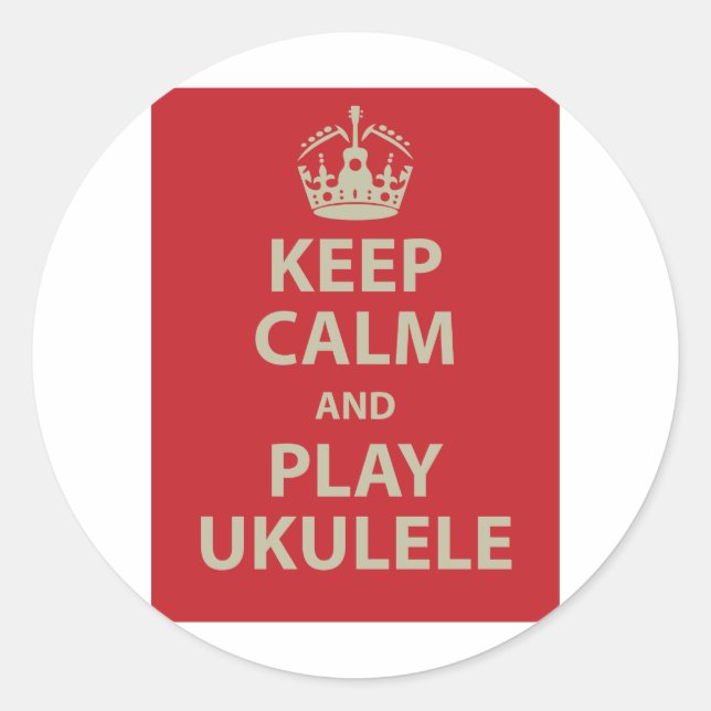 Pegatina Redonda Mantén la calma y juega al Ukulele (Anverso)