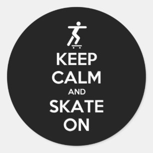 Pegatina Redonda Mantén la calma y sigue patinando en monopatín Pat
