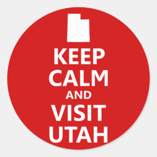 Pegatina Redonda Mantén la Calma y Visita Utah
