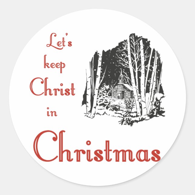 Pegatina Redonda Mantener a Cristo en Navidades (Anverso)