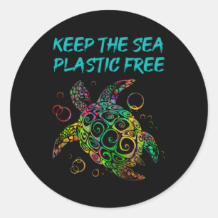 Pegatina Redonda Mantener El Plástico Del Mar Libre Salvar Las Tort