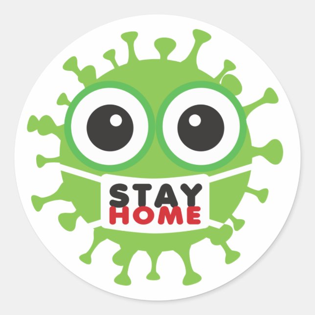 Pegatina Redonda Mantener el virus residencial con máscara (Anverso)