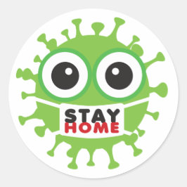 Pegatina Redonda Mantener el virus residencial con máscara