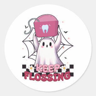 Pegatina Redonda Mantener Halloween de Higiene Dental Ghost Groovy