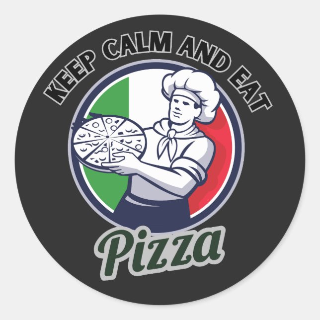 Pegatina Redonda Mantener La Calle Y Comer Pizza (Anverso)