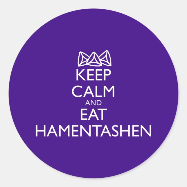 PEGATINA REDONDA MANTENER LA CALMA Y COMER HAMENTASHEN (Anverso)