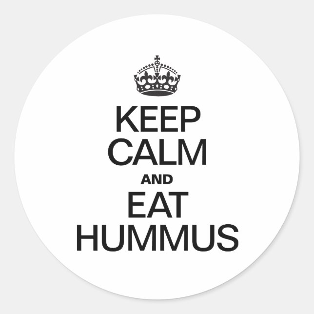PEGATINA REDONDA MANTENER LA CALMA Y COMER HUMMUS (Anverso)