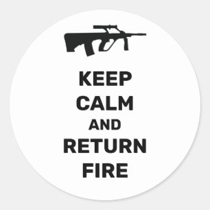 Pegatina Redonda Mantener la calma y devolver el fuego