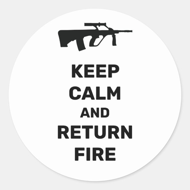 Pegatina Redonda Mantener la calma y devolver el fuego (Anverso)