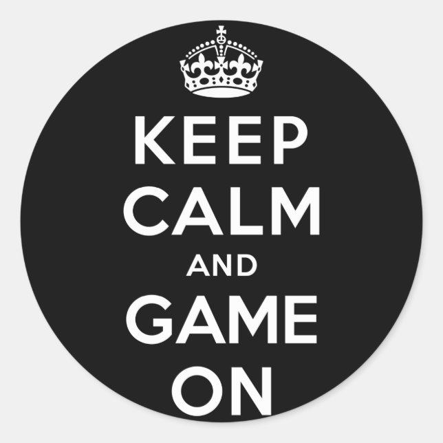 Pegatina Redonda Mantener la calma y el juego en marcha (Anverso)