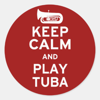 Pegatina Redonda Mantener la calma y jugar al tuba