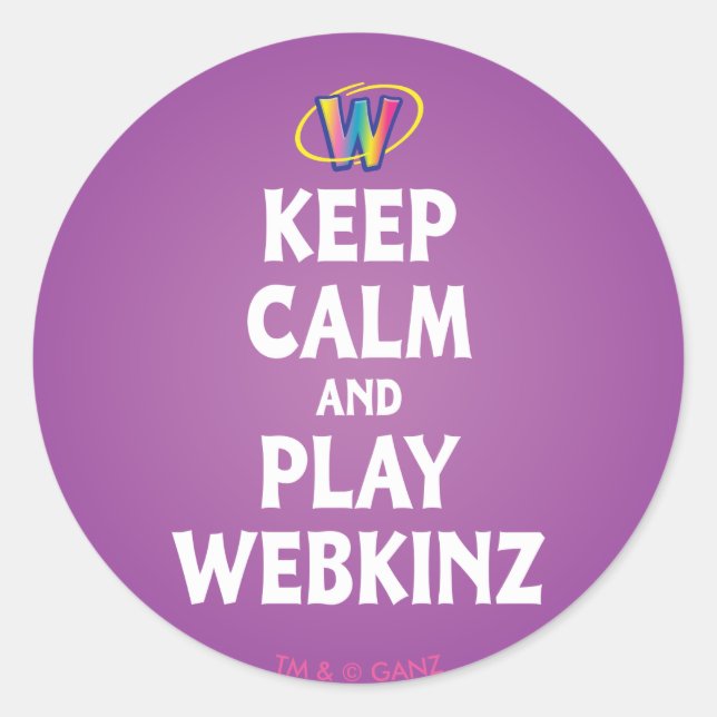 Pegatina Redonda Mantener La Calma Y Jugar Webkinz (Anverso)