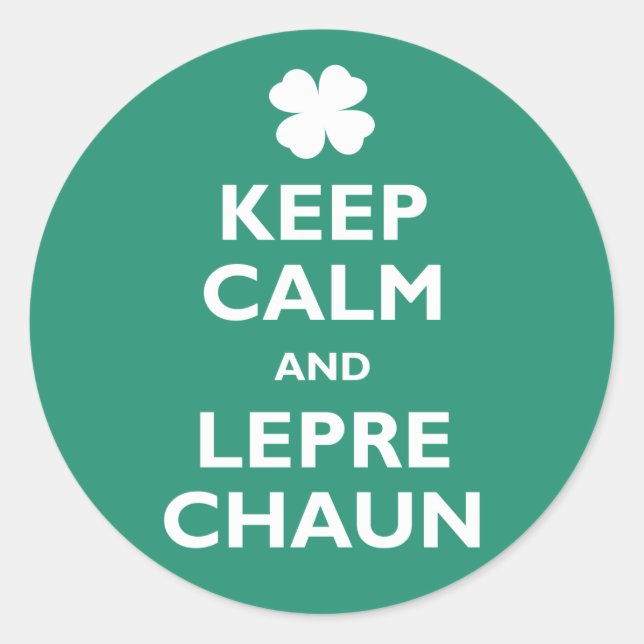 Pegatina Redonda Mantener la calma y Leprechaun (Anverso)
