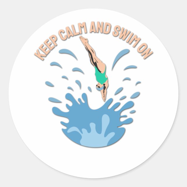 Pegatina Redonda Mantener la calma y nadar encendida - Diseño de lo (Anverso)