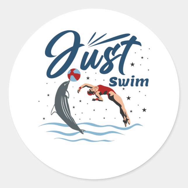 Pegatina Redonda Mantener la calma y nadar encendida - Diseño de lo (Anverso)