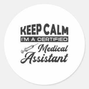 Pegatina Redonda Mantener tranquilo al asistente médico Médica Medi