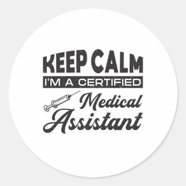 Pegatina Redonda Mantener tranquilo al asistente médico Médica Medi (Anverso)