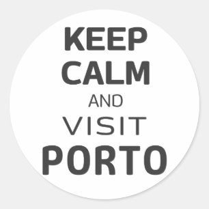 Pegatina Redonda Mantenga la calma y visite Porto