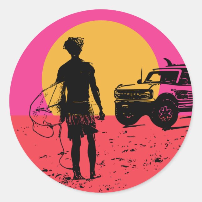 Pegatina Redonda Mantenga su ronda de surf de caballos (Anverso)