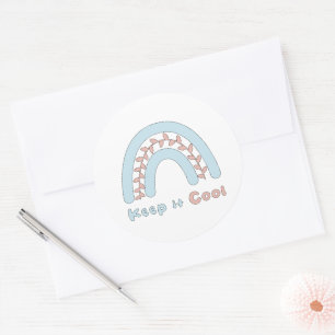 Pegatina Redonda Manténgalo genial, motiva, rosa azul boho arco iri