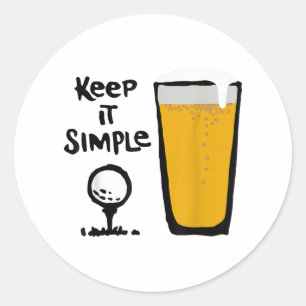Pegatina Redonda Manténgalo Simplemente Gracioso Cerveza Golf