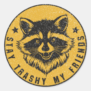 Pegatina Redonda Manténganse Trashy Mis Amigos Emblema de Mapache