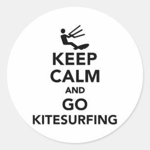 Pegatina Redonda Manténgase tranquilo y vaya a Kitesurfing