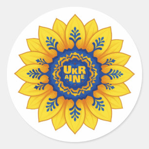 Pegatina Redonda Mantente con la bandera de girasol azul y amarillo