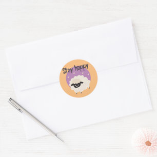 Pegatina Redonda Mantente feliz Kawaii lindo divertido carnero blan
