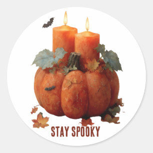 Pegatina Redonda Mantente temerosa calabaza con velas