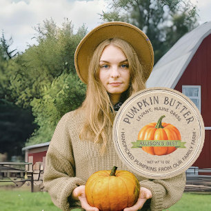 Pegatina Redonda MANTEQUILLA DE PUMPKIN CASERA Grunge Font Kraft Br