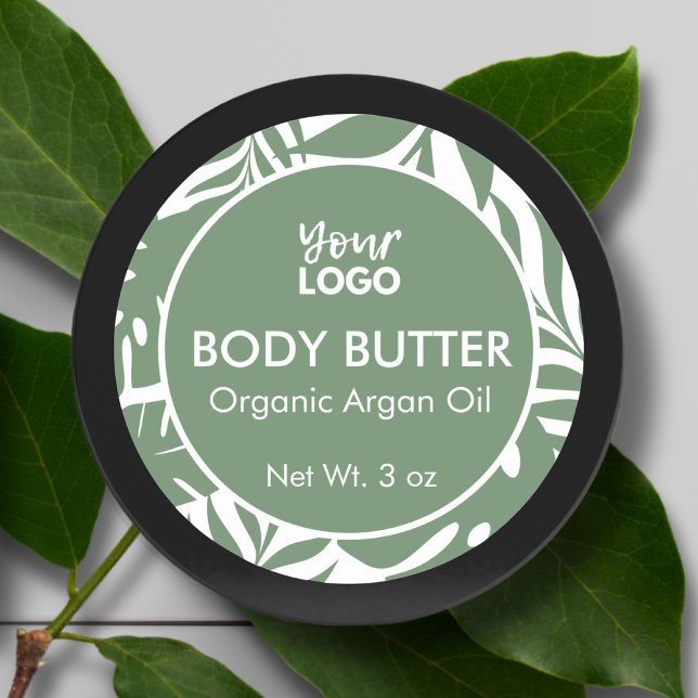 Pegatina Redonda Mantequilla mínima verde de hoja tropical tropical (Minimal Green Botanical Tropical Leaf Body Butter Classic Round Sticker)