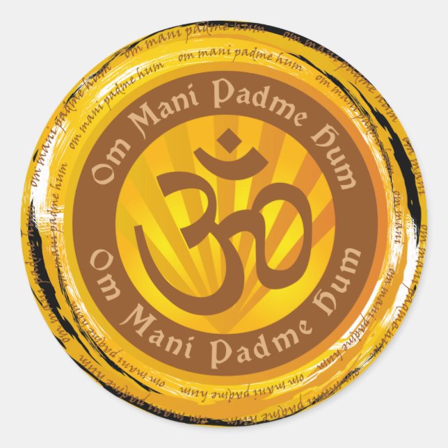 Pegatina Redonda Mantra tibetana con símbolo de aluminio (Anverso)