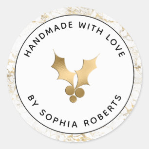 Pegatina Redonda Manualidades Navideñas con Amor Gold Holly