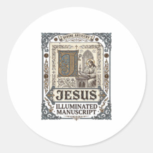 Pegatina Redonda Manuscrito de Jesús Fe Católica Vintage