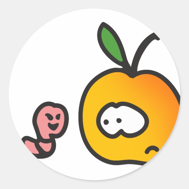Pegatina Redonda Manzana con gusano (Anverso)