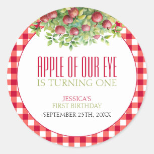 Pegatina Redonda Manzana de otoño de nuestro ojo primer cumpleaños