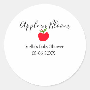 Pegatina Redonda Manzana en flor shower de bebé nombre fecha roja