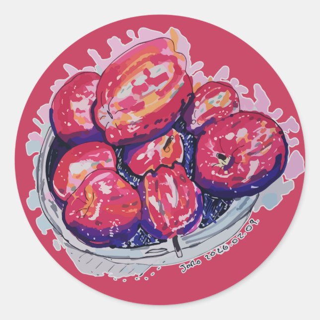 Pegatina Redonda Manzanas Abstractas (Anverso)