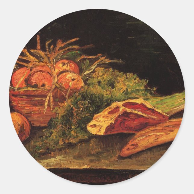 Pegatina Redonda Manzanas, carne y un rollo de Vincent van Gogh (Anverso)