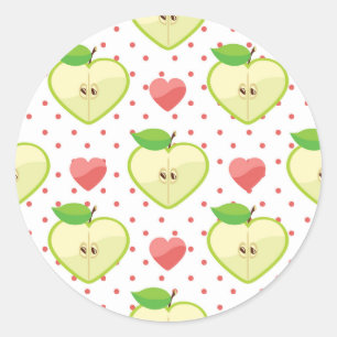 Pegatina Redonda Manzanas del corazón con los lunares y los