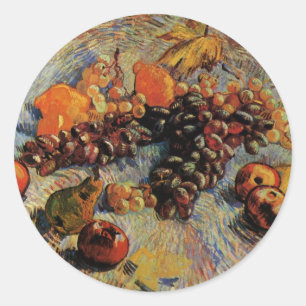 Pegatina Redonda Manzanas, peras, leones, uvas de Vincent van Gogh
