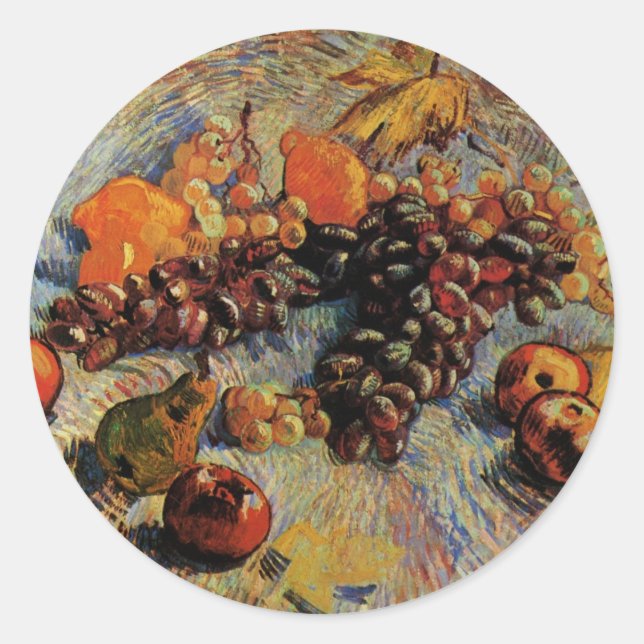 Pegatina Redonda Manzanas, peras, leones, uvas de Vincent van Gogh (Anverso)