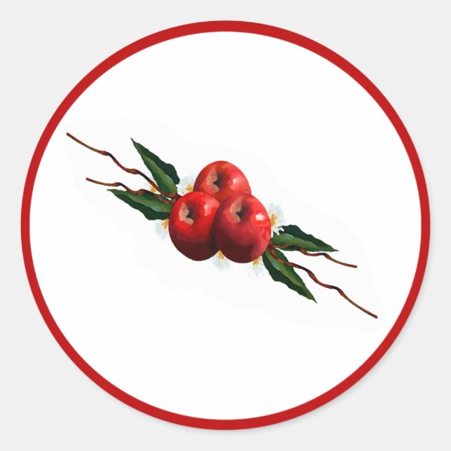 Pegatina Redonda Manzanas rojas acuarelas (Anverso)